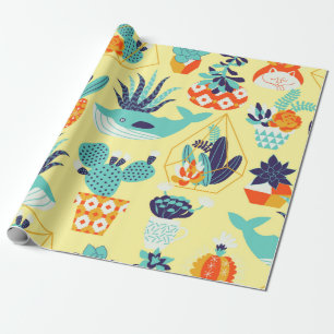 Papel De Regalo Vintage sin fisuras con succulantes y cactu