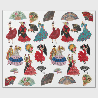 Papel De Regalo Vintage Spanish Flamenco Dancer women fans art