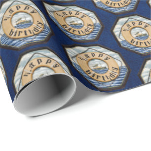 Papel De Regalo Vintage Steamship con el cumpleaños del anillo de 