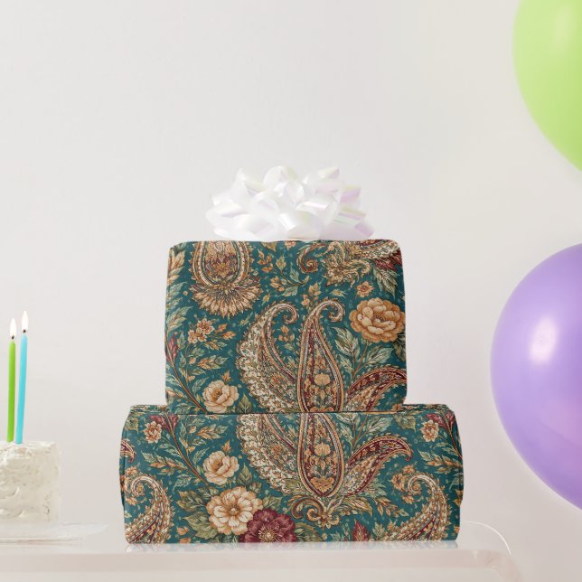 Papel De Regalo Vintage Teal Heirloom Paisley Garden (Regalos de fiesta)