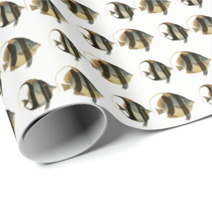 Papel De Regalo Vintage Tropical Fish Drawing Black Silver Gold