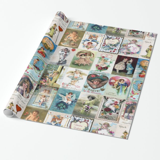 Papel De Regalo Vintage Valentine Cards (Desenrollado)