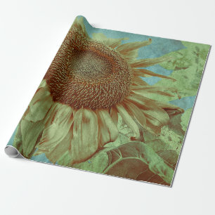 Papel De Regalo Vintage Verde azulado del girasol amarillo verde g