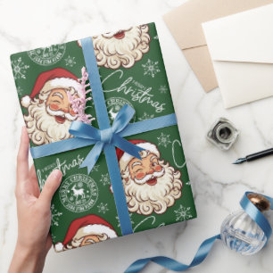 Papel de regalo vintage verde de Santa Claus Polo