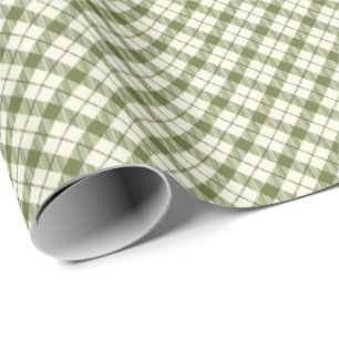 Papel De Regalo Vintage Verde Gingham Cuadros de Navidad