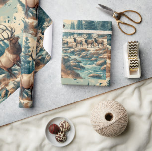 Papel De Regalo Vintage Watercolor Elk AI Art