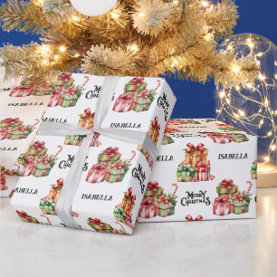 Papel De Regalo Vintage Watercolor Feliz Navidad Personalizado