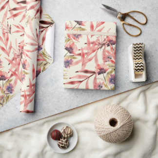 Papel De Regalo Vintage Watercolor Flowers and Leaves