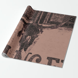 Papel De Regalo Vintage Western Bull Skull Brown Old Country