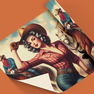 Papel De Regalo Vintage Western Cowgirl