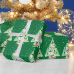 Papel De Regalo Vintage White Christmas Tree Village<br><div class="desc">Papel retro envuelto con bonitos blancos de Navidad con casas de campo sobre ellos y un caballo y trineos.</div>