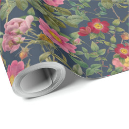 Papel de regalo Vintage Wild Rose en Navy de media