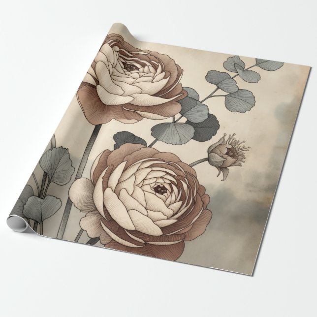 Papel De Regalo Vintage Wildflower Botanical Wrapping Paper (Desenrollado)
