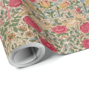 Papel De Regalo Vintage William Morris Rosa Ave Amarillo Rosa Flor