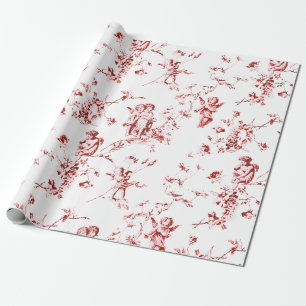 Papel De Regalo Vintage Winged Cherub Angels Flores Red Toile
