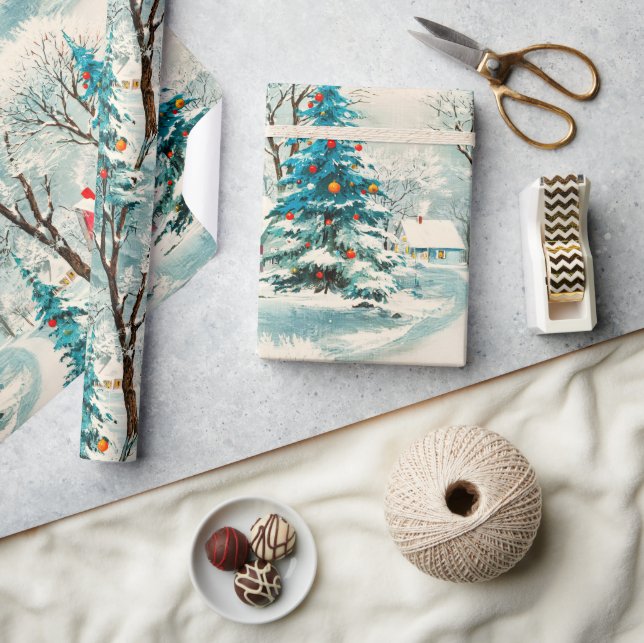 Papel De Regalo Vintage Winter Navidad Village (Artesanía)