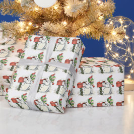Papel De Regalo Vintage Winter Snowman Winter Cap Red Buzón