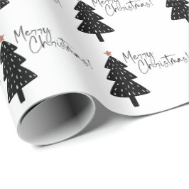 Papel De Regalo Violeta de árbol de navidad negro y blanco