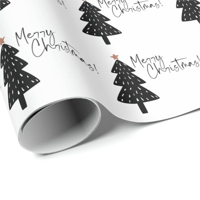 Papel De Regalo Violeta de árbol de navidad negro y blanco (Esquina del rollo)