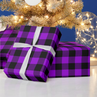 Papel De Regalo Violeta oscuro y cuadros de búfalo negros
