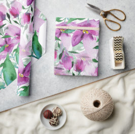 Papel De Regalo Violeta Púrpura Acuarela Floral Pintada a Mano