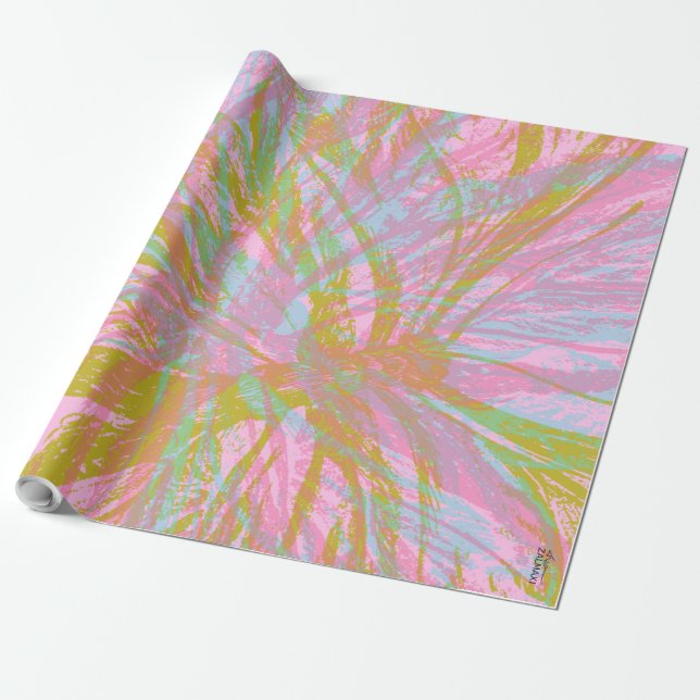 Papel De Regalo Violeta rosa de mariposa dorada abstracta (Desenrollado)