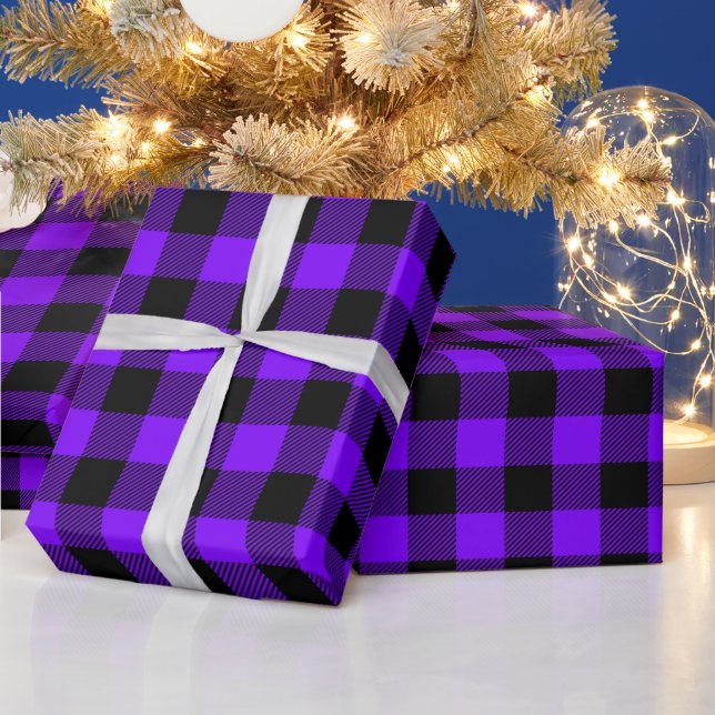 Papel De Regalo Violeta y Buffalo Check negro (Vacaciones)
