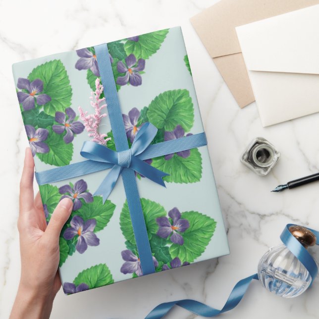 Papel De Regalo Violetas en azul de vidrio marino (Regalar)