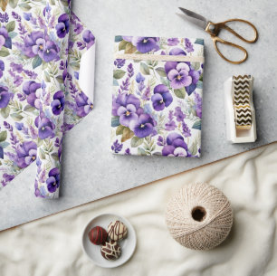 Papel De Regalo Violetas Florales Acuarela Morada Elegante