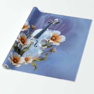 Papel De Regalo Violín blanco con flores - Música elegante y natur