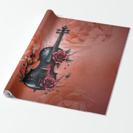 Papel De Regalo Violín negro gótico con rosas rojas