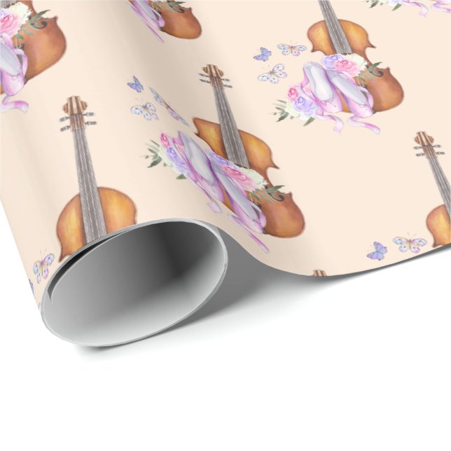 Papel De Regalo Violín, zapatos de ballet, flores y mariposas (Esquina del rollo)
