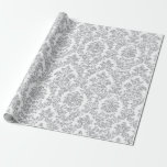Papel De Regalo Vip de gris blanco de Damasco floral real plateado<br><div class="desc">Magnífico minimalismo y elegancia y papel de envolvimiento delgado de Moda</div>