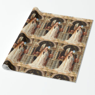 PAPEL DE REGALO VIRGEN CON NIÑO, ÁNGELES MUSICALES NAVIDAD
