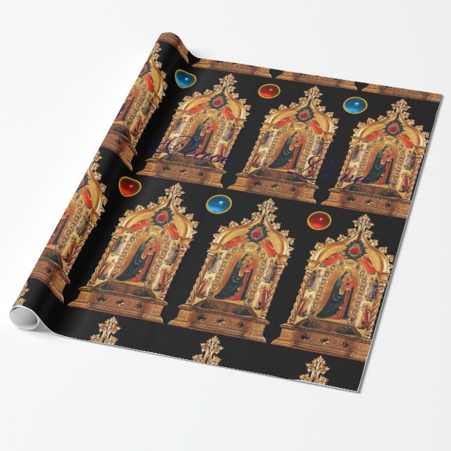 PAPEL DE REGALO VIRGEN CON NIÑOS, ÁNGELES, GEMSTONES, ARTE SAGRADO (Desenrollado)
