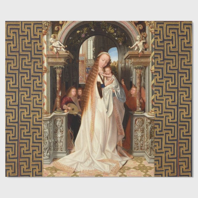 PAPEL DE REGALO VIRGEN CON NIÑOS, NAVIDADES DE ÁNGELES MUSICALES (Superficie plana)