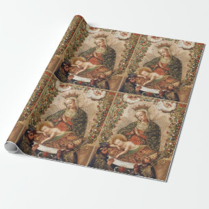 Papel De Regalo Virgen de la Escuela Cuzqueña Antigua Adorando al