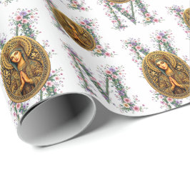 Papel De Regalo Virgen María de la reverencia dorada