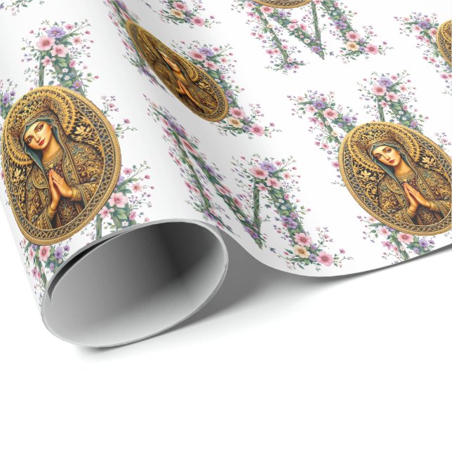 Papel De Regalo Virgen María de la reverencia dorada (Esquina del rollo)