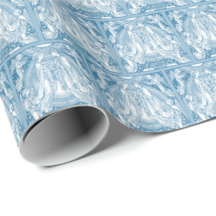 Papel De Regalo Virgen María y Jesús Azul y Blanco Elegante