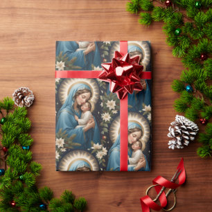 Papel De Regalo Virgen María y Jesús Navidades Católicos