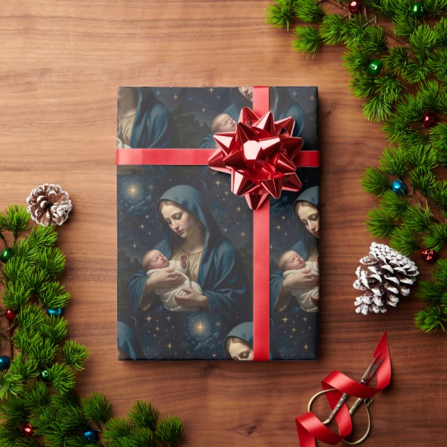 Papel De Regalo Virgen María y Niño Jesús Natividad (Regalo de vacaciones)