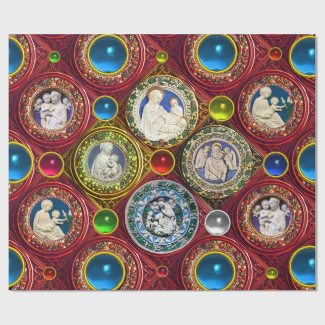 PAPEL DE REGALO VIRGEN, NIÑO, ÁNGELES, NAVIDADES FLORALES CULTIVOS (Superficie plana)