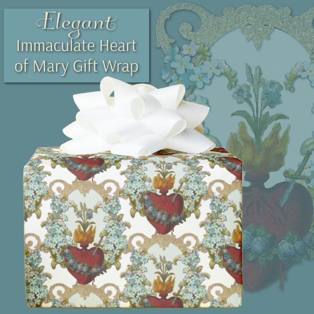 Papel De Regalo Virgen Religiosa Católica María Corazón Inmaculado (Traditional Catholic Sorrowful and Immaculate Heart of Mary Gift Wrap)