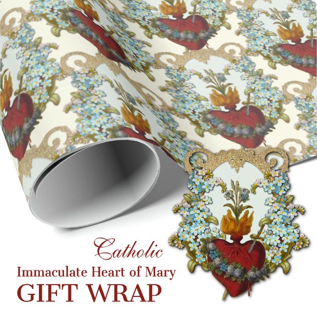Papel De Regalo Virgen Religiosa Católica María Corazón Inmaculado (TRADITIONAL CATHOLIC IMMACULATE HEART OF MARY FLORAL GIFT WRAP FOR ALL OCCASIONS)