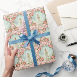 Papel De Regalo Virgen religiosa María Fátima Rosas de cosecha ros