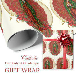 Papel De Regalo Virgin Guadalupe Navidades católicos Pointsettia