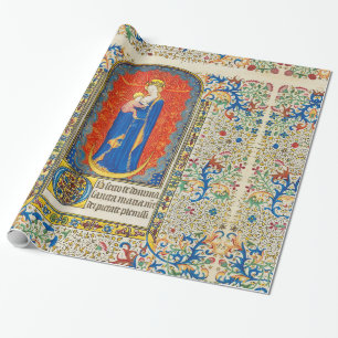 Papel De Regalo VIRGINA CON NIÑOS Y ANGELES Antiguos Bañones Flora
