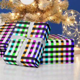 Papel De Regalo Vishy Checkered Pattern Rainbow White Placa