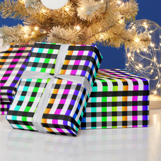 Papel De Regalo Vishy Checkered Pattern Rainbow White Placa